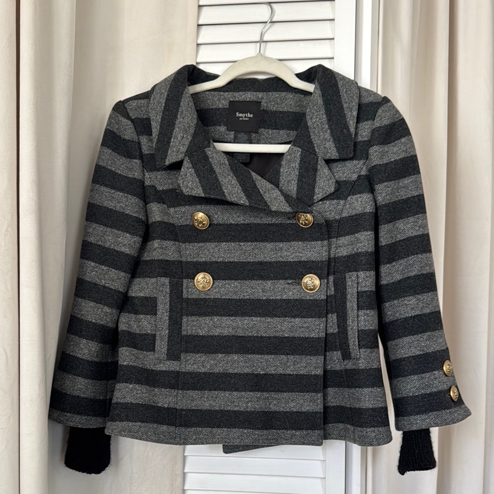 Smythe blazer gray black stripe fully lined military style size 8